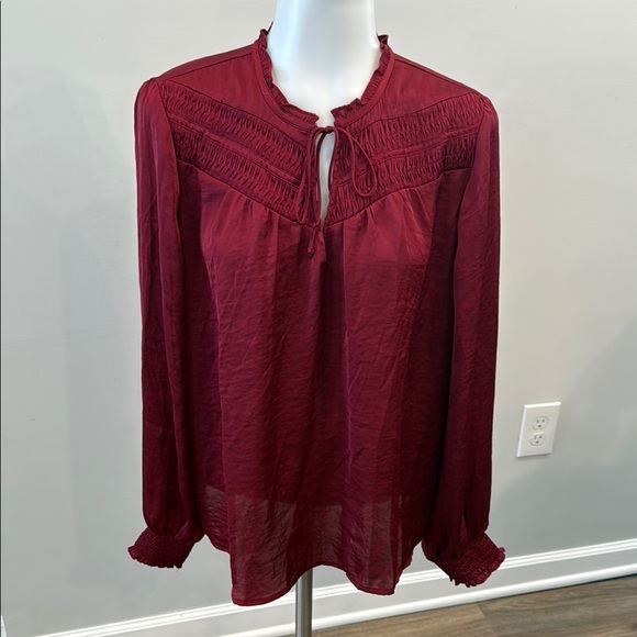Lucky Brand Small Red Satin  Ruffled Tie Front Blouse - Picture 1 of 8